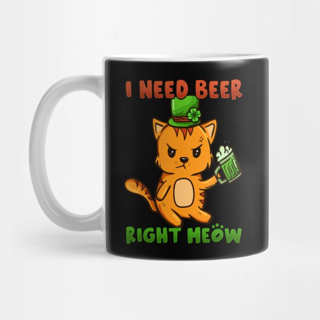 I Need Beer Right Meow I St Patricks Day Leprechaun Cat product by biNutz